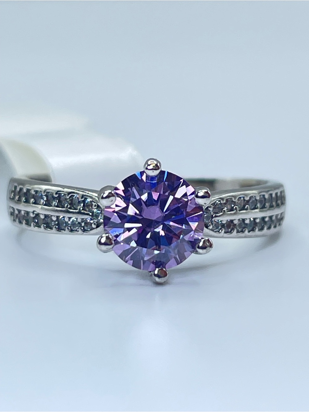 925 Sterling Silver 1ct Purple Moissanite Solitaire Engagement Ring Size 7